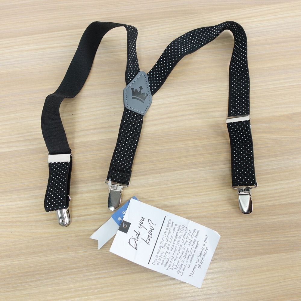 Suspender Boy Black Polka Dots Clip On Adjustable Stretch Y Back LITTLEST PRINCE